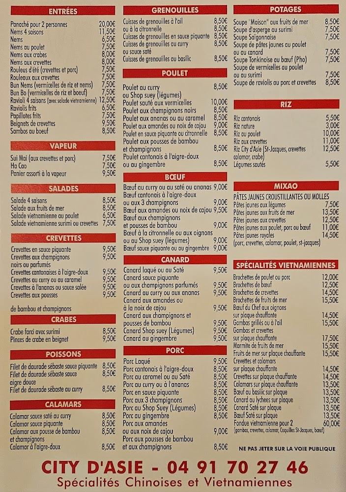 City d'Asie - Menu Image 1